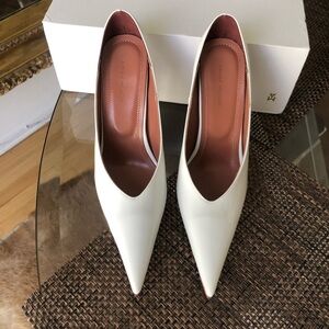 Amina Muaddi White patent Leather Pumps size 38
